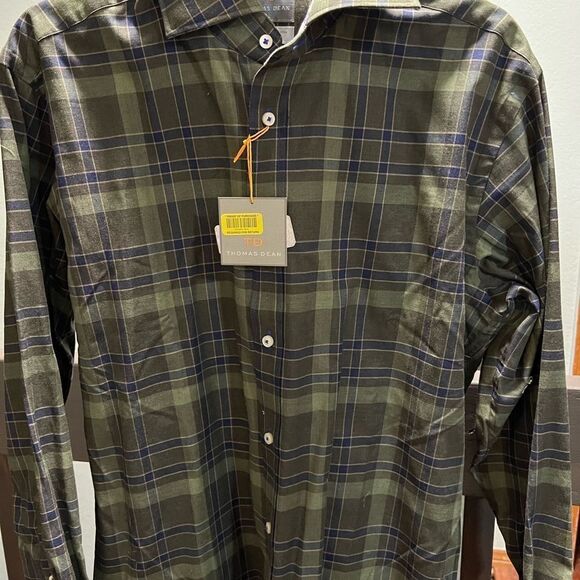 NWT Thomas Dean Men's Green Plaid Shirt Small #264 - Picture 1 of 5
